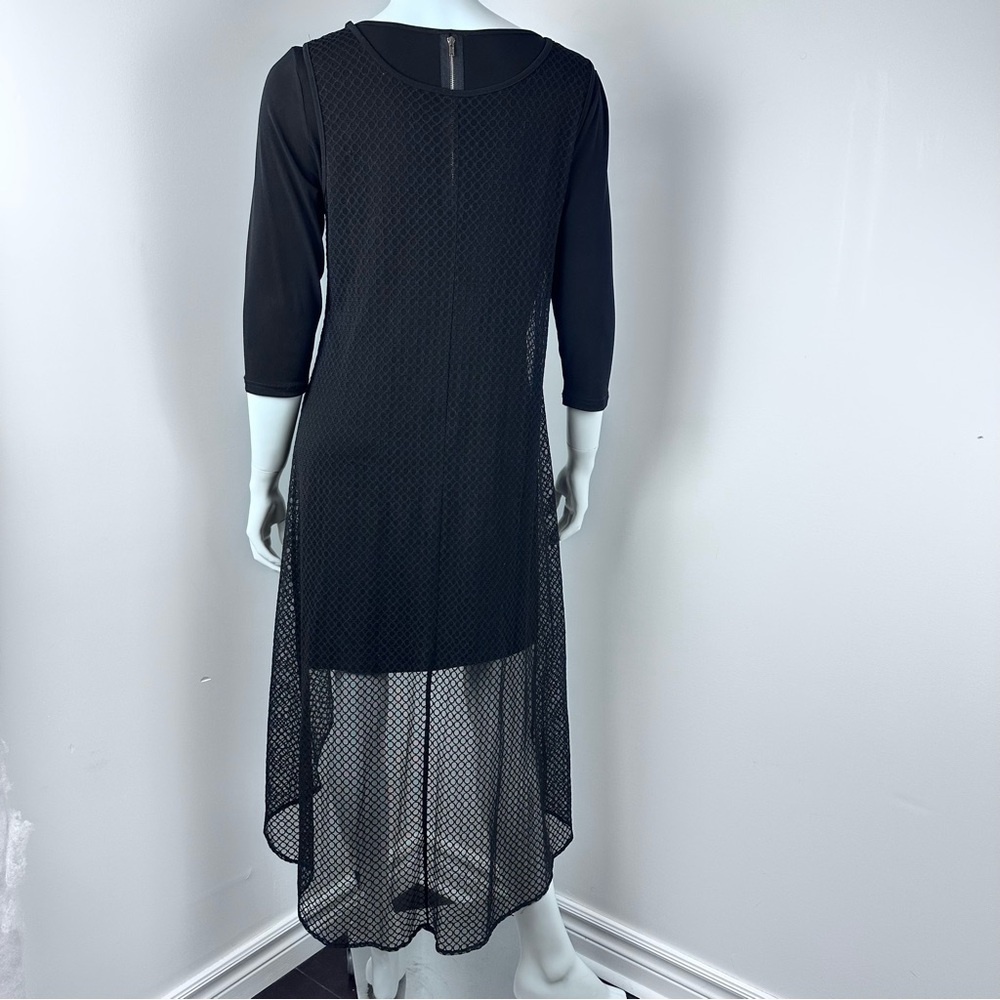 Simon Chang Black Mesh High-Low Dress Medium with Three-Quarter Sleeves - Picture 4 of 10